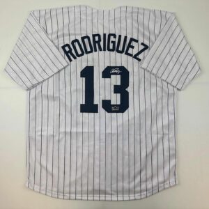 Facsimile Autographed Alex Rodriguez A-Rod New York Pinstripe Reprint Laser Auto Baseball Jersey Size Men’s XL