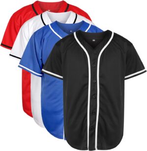 Blank Plain Hip Hop Hipster Button Down Baseball Jersey, Short Sleeve Active T Shirts