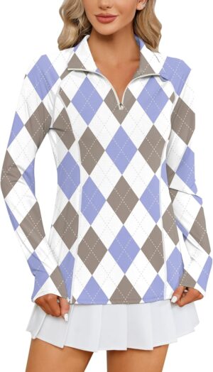 LOMON Women Long Sleeve Shirts Sun Protection 1/4 Zip Summer Quick Dry Hiking Shirts Quarter Zip Pullover for Women