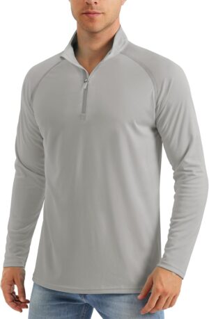 MAGCOMSEN Men’s Long Sleeve Sun Shirts UPF 50+ Tees 1/4 Zip Up Fishing Running Rash Guard T-Shirts Outdoor Shirt