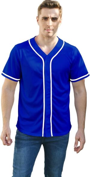 Mowbeat Men Baseball Jersey Button Striped T Shirts Sports Uniform Jersey Active Short Sleeve Tee Team Clothing