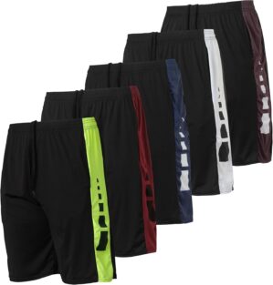 Real Essentials 5 Pack: Men’s Dry-Fit Sweat Resistant Active Athletic Performance Shorts