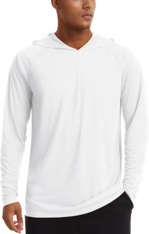 TACVASEN Men’s UPF 50+ Hoodie Shirts Sun Protection Rash Guard SPF UV Shirt Long Sleeve Fishing Hiking Lightweight Swim