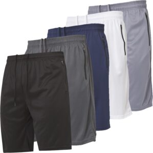 Ultra Performance Mens 5 Pack Athletic Running Shorts, Basketball Gym Workout Shorts for Men with Zippered Pockets