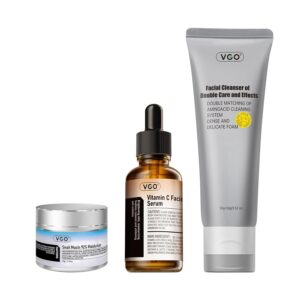 VGO Skin Care Set, with Snail Mucin 92% Moisturizer 1.76 Oz, Vitamin C Serum 1.01 Oz & Dual-Tube Facial Cleanser 3.52 Oz, 3 Step Facial Skin Care Kit
