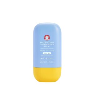 First Aid Beauty – Hydrating Sunscreen Milk with Colloidal Oatmeal, Broad Spectrum SPF 45, Non-comedogenic SPF Formula Helps Nourish Skin with Organic UV Filters & Glycerin, 24-hour Hydration, 1.7 oz