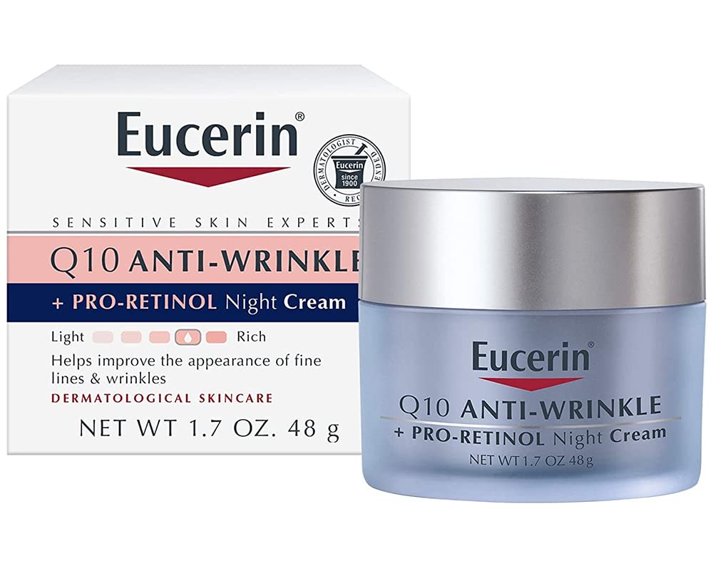 Eucerin Q10 Anti-Wrinkle Night Cream + Pro-Retinol, Facial Cream for Sensitive Skin, 1.7 Oz Jar - Image 2