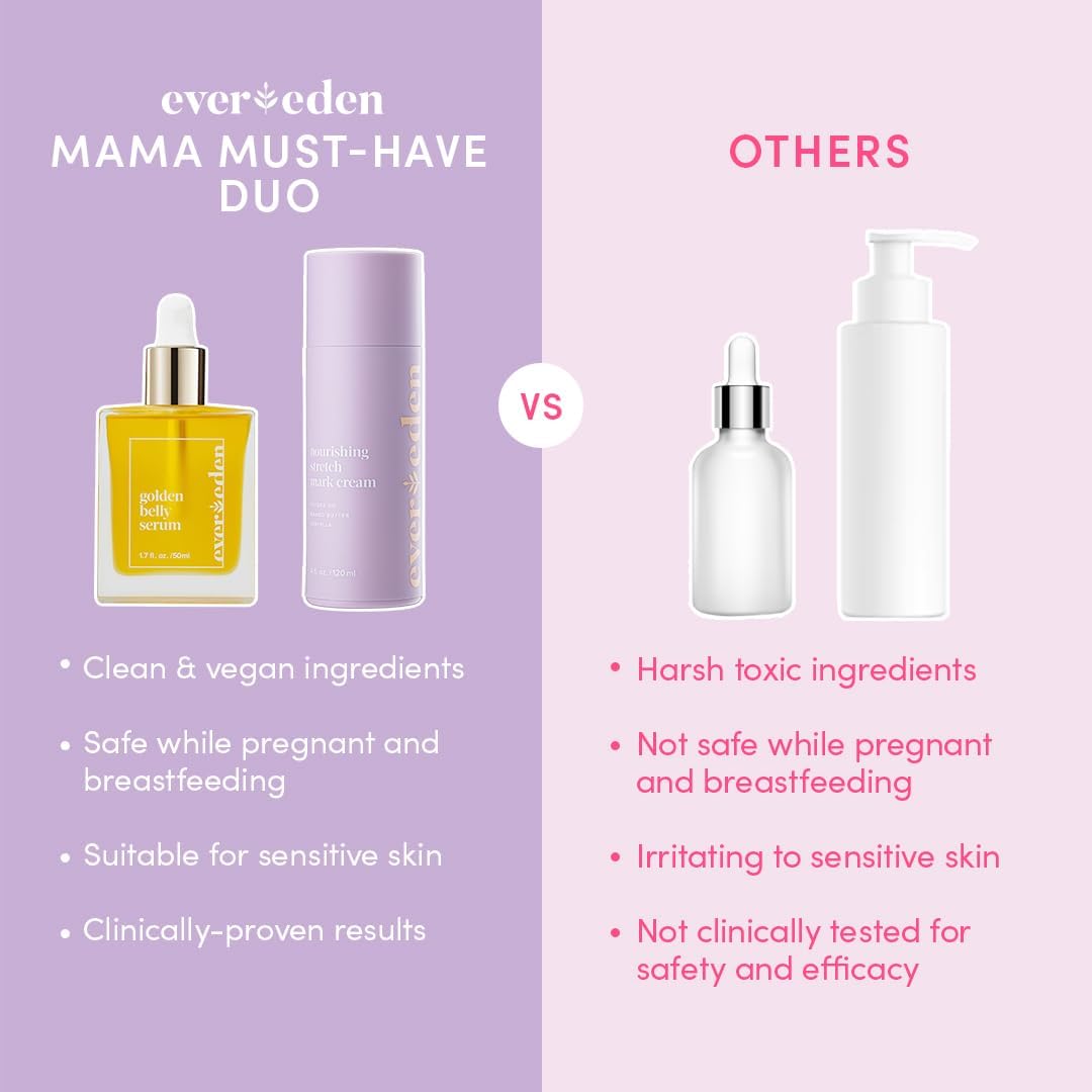 Evereden Mama DUO w/t Gua Sha - Golden Belly Stretch Mark Oil & Nourishing Stretch Mark Cream - Dermatologist-Developed Clean & Vegan Maternity Skin Care for Skin Hydration - Image 7
