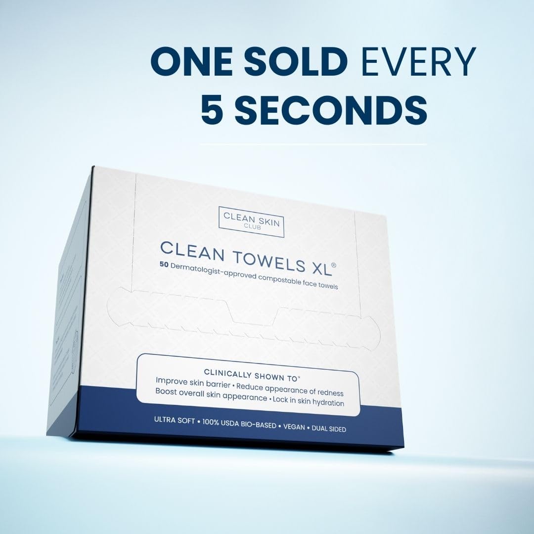 Clean Skin Club Clean Towels XL™, 100% USDA Biobased Face Towel, Disposable Face Towelette, Eczema Association Accepted, Makeup Remover Dry Wipes, Ultra Soft, 50 Ct, 1 Pack - Image 9