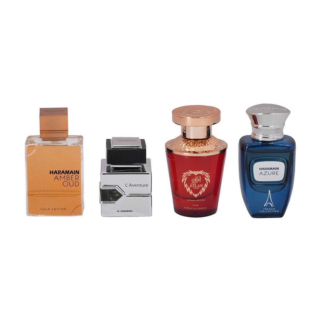 Al Haramain Fragrance Discovery Set for Men & Women – 4×10ml Perfume Gift Set (Amber Oud Gold Edition, L’Aventure, Azlan Oud Saffron, Azure) - Image 3
