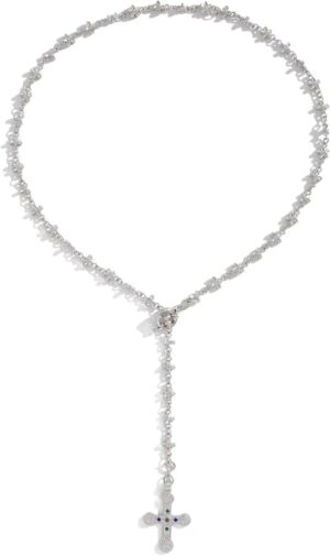 Vintage CZ Diamond Gold/Silver Chain Cross Necklace for Women,Long Pendant Necklace 18k Gold Plated Choker Necklace for Women,Trendy Jewelry Gifts for Women.