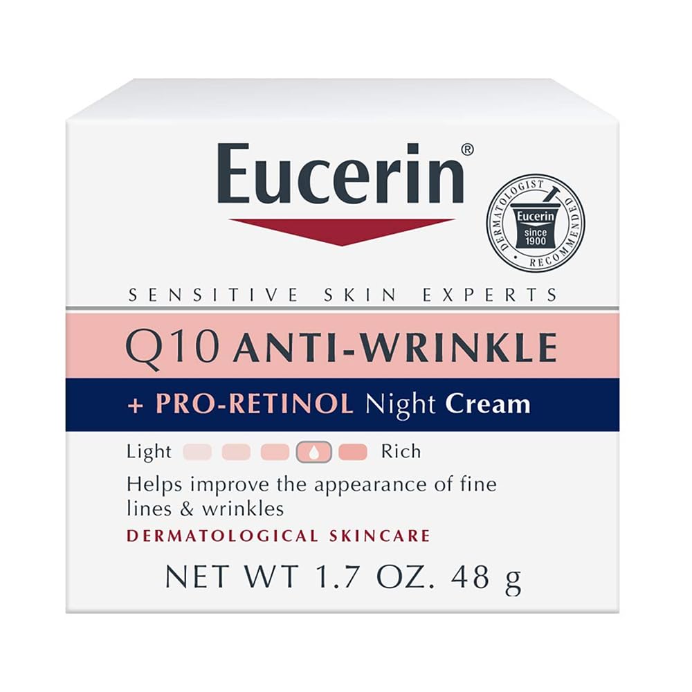Eucerin Q10 Anti-Wrinkle Night Cream + Pro-Retinol, Facial Cream for Sensitive Skin, 1.7 Oz Jar