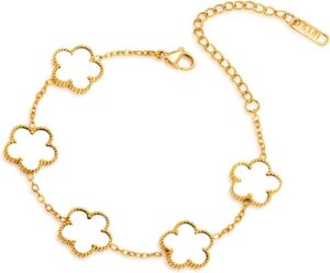 18K Gold-Plated Four Leaf Clover Bracelet for Women,Adjustable lucky Bracelet Set Jewelry Gift-Hypoallergenic Charm for Birthdays, Wellness & Daily Wear