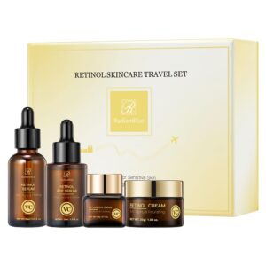 Retinol Skincare Travel Kit – Mini Facial Care Set with Essence, Cream & Eye Treatment | Hydrating Age-Defying Routine, Vacation-Ready Skincare Gifts