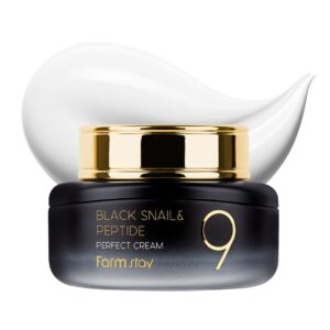 FARMSTAY Black Snail & Peptide 9 Perfect Cream, Snail Mucin Moisturizer for Elastic & Glow Skin, Hydrating & Nourishing, Anti-aging, Skin Barrier Repair, for Women & Men, Korean Skin Care, 1.85 Fl. Oz