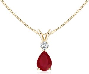 Angara Natural Ruby Teardrop Pendant with Diamond in Silver / 14K Solid Gold/Platinum | July Birthstone, Birthday, Engagement, Anniversary, Wedding Jewelry Gift for Women