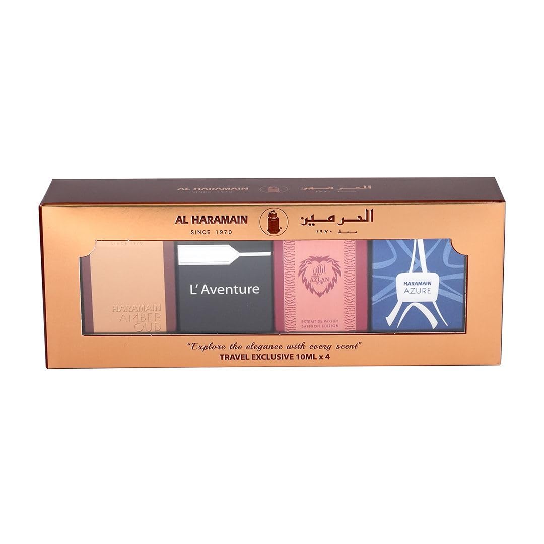 Al Haramain Fragrance Discovery Set for Men & Women – 4×10ml Perfume Gift Set (Amber Oud Gold Edition, L’Aventure, Azlan Oud Saffron, Azure) - Image 2