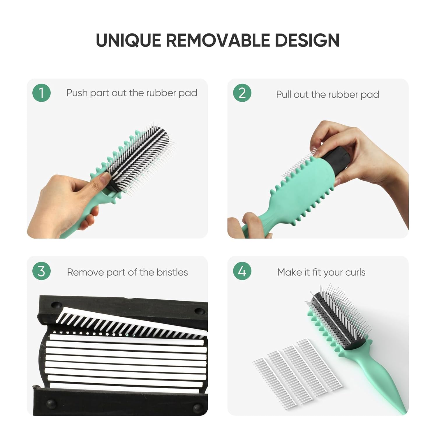 AM8:00 Curl Defining Brush,9Rows Premium Styling Hairbrush for Curly Hair, Enhances Curls Definition & Separation, (Green) - Image 6