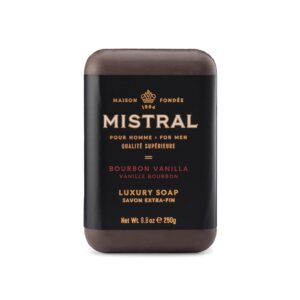 Mistral Bourbon Vanilla Luxury Bar Soap for Men | Men’s Natural Soap Bar | Paraben, Phthalates Free | Moisturizing & Triple-Milled Natural Soap for Men – Made in France | Large, 8.8 oz