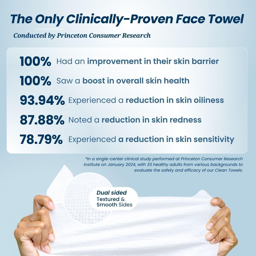 Clean Skin Club Clean Towels XL™, 100% USDA Biobased Face Towel, Disposable Face Towelette, Eczema Association Accepted, Makeup Remover Dry Wipes, Ultra Soft, 50 Ct, 1 Pack - Image 3