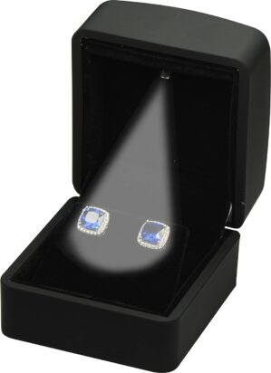 LED Earring Jewelry Gift Box for Wedding, Proposal, Birthday…Luxury LED Diamond Stud Earring Jewelry Gift Box with Light for Women for Men (Black Earring Box)