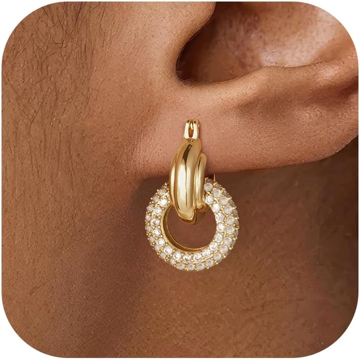 Turandoss Huggie Hoop Earrings for Women Girls, Dainty 14K Gold Plated Twisted Rope Earring, Hypoallergenic Cubic Zirconia Paperclip Link Drop Dangle Hoop Earring for Women Trendy Jewelry Gifts