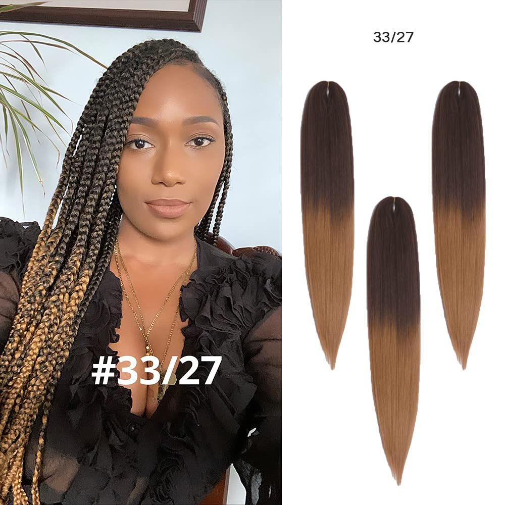 3 Pack Hypoallergenic Pre-Stretched Braiding Hair, 28 Inches, Itch-Free, Fast Drying, Hot Water Set, Light-weight-85g, Synthetic, Soft textured, Natural Looking color-(#33/27) - Image 3