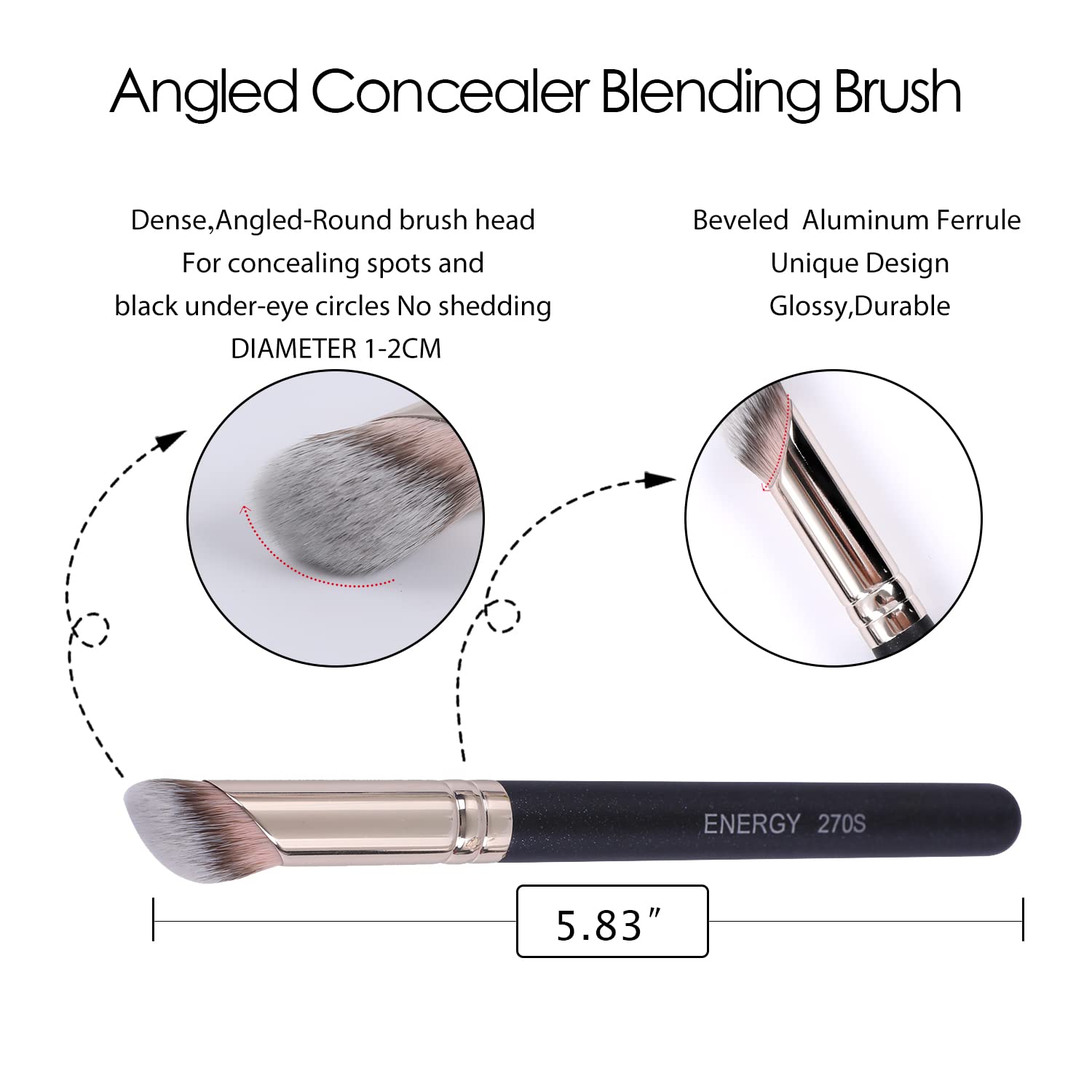 ENERGY Foundation Brushes Set - Angled Brush & Mini Concealer Brush Premium Synthetic Eye Makeup Bushes for Blending Liquid Foundation Cream Powder Cosmetics 270S/370S - Image 3