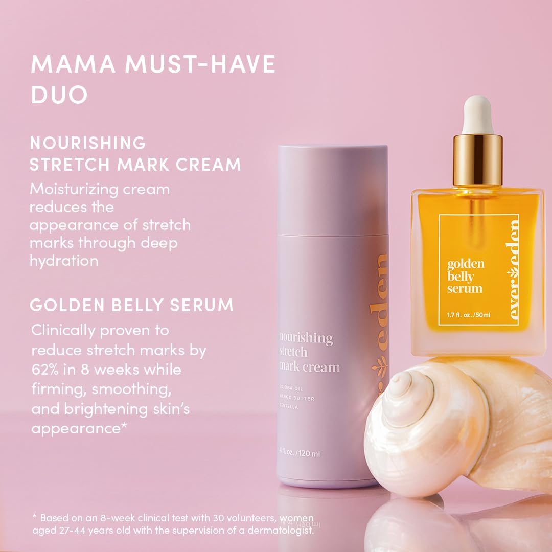Evereden Mama DUO w/t Gua Sha - Golden Belly Stretch Mark Oil & Nourishing Stretch Mark Cream - Dermatologist-Developed Clean & Vegan Maternity Skin Care for Skin Hydration - Image 3