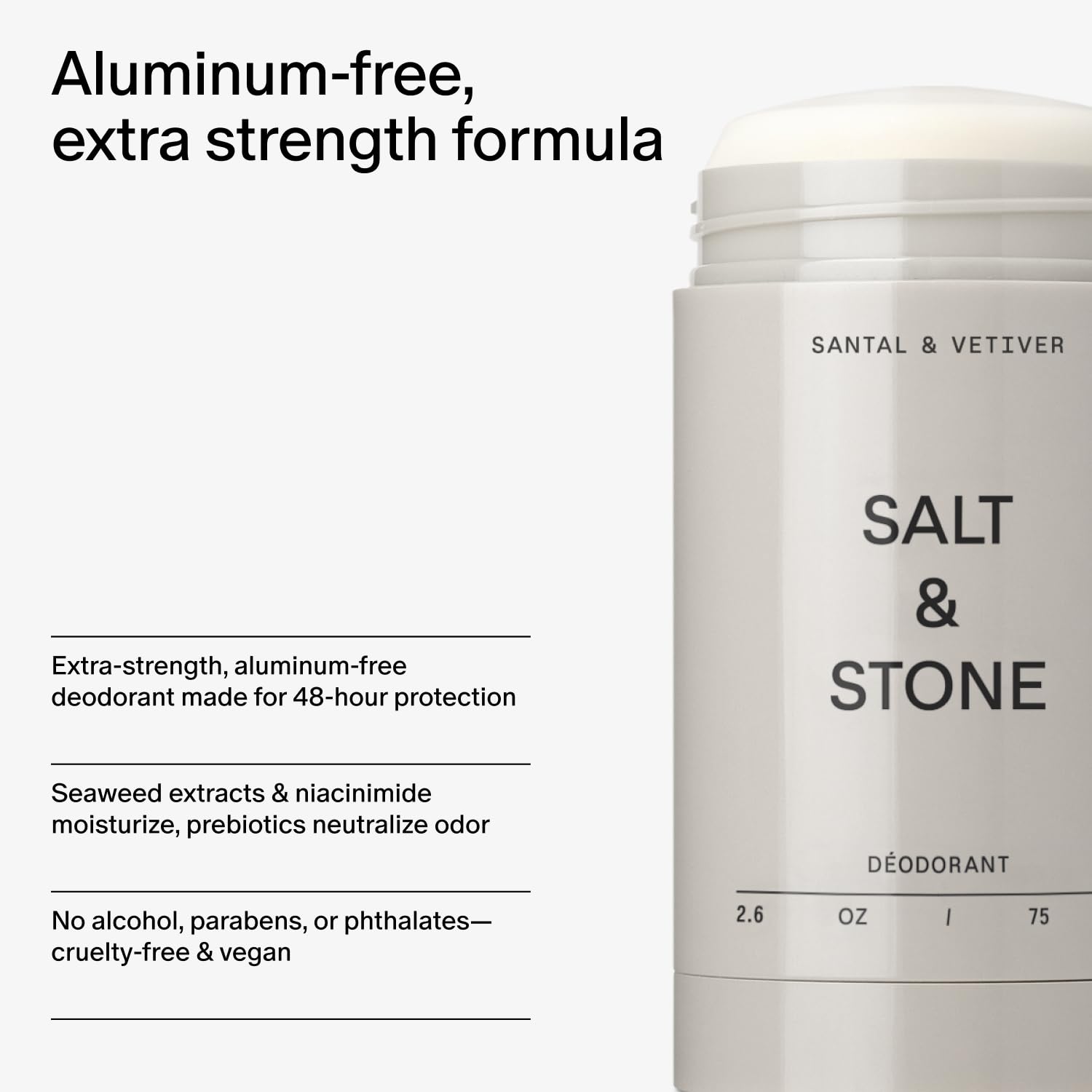 SALT & STONE Natural Deodorant - Santal | Extra Strength Natural Deodorant for Women & Men | Aluminum Free with Probiotics, Seaweed Extracts & Shea Butter (2.6 oz) - Image 5
