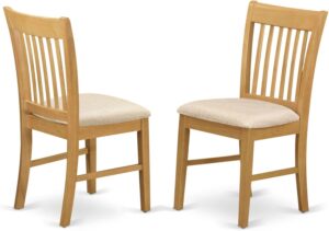 East West Furniture NFC-OAK-C Norfolk Kitchen Dining Chairs – Linen Fabric Upholstered Wood Chairs, Set of 2, Oak
