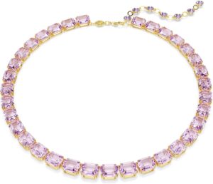 Swarovski Millenia Tennis necklace, Octagon cut, Purple, Gold-tone finish