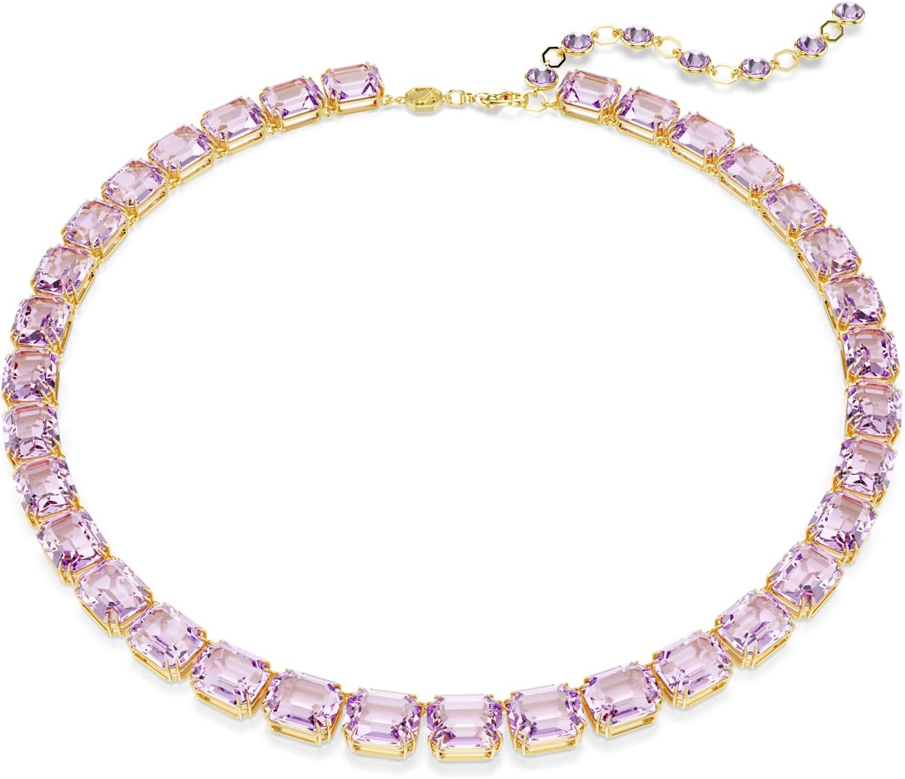 Swarovski Millenia Tennis necklace, Octagon cut, Purple, Gold-tone finish