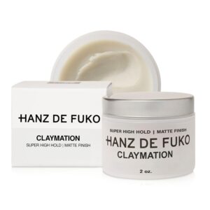 Hanz de Fuko Claymation – Premium Men’s Hair Styling Clay for a Super High Hold, Matte Finish – Clay & Wax Hybrid, Ideal Texture Product for Straight, Wavy and Thick Hair Types – 2 oz, Travel Size