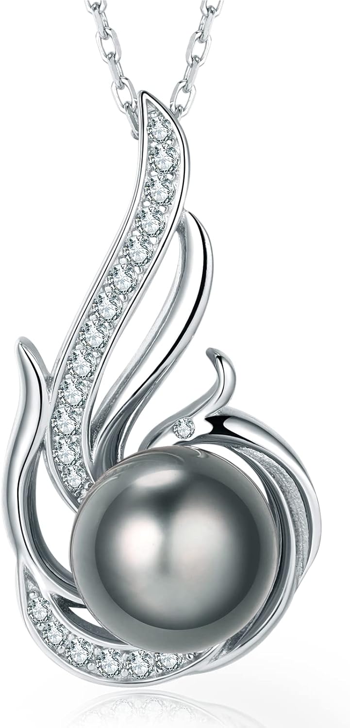 Tahitian Black Pearl Necklaces for Women 10-11mm - Pearl Necklace Phoenix Pendant | with 925 Sterling Silver 18" Chain - Christmas Mothers Day Valentine's Day Gifts For Women Wife Mom Grandma Girlfriend Daughter Her Best Friend Birthday Anniversary Fine Jewelry
