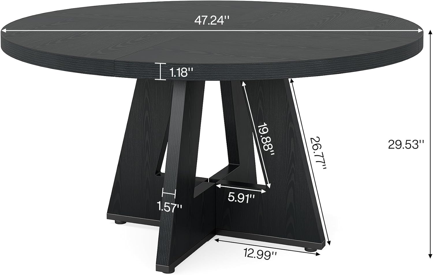Tribesigns Round Dining Table Wood Kitchen Table for Dining Room, 47 in Dinning Room Tables for 4 Man, Farmhouse Dinner Table with Wooden Tabletop and Cross Base, Black - Image 2