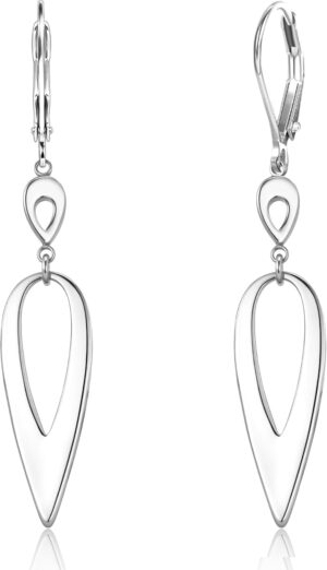 925 Sterling Silver Long Double Teardrop Dangle Earrings for Women Hypoallergenic Drop Leverback Earrings Trendy Silver Long Teardrop Dangle Earings for Jewelry Gifts with Box