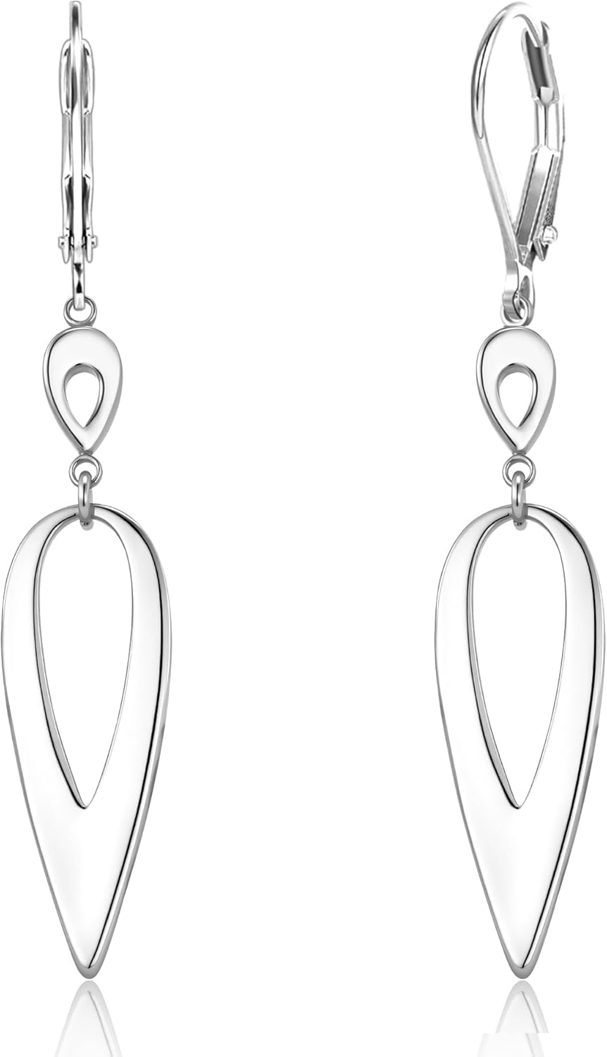 925 Sterling Silver Long Double Teardrop Dangle Earrings for Women Hypoallergenic Drop Leverback Earrings Trendy Silver Long Teardrop Dangle Earings for Jewelry Gifts with Box