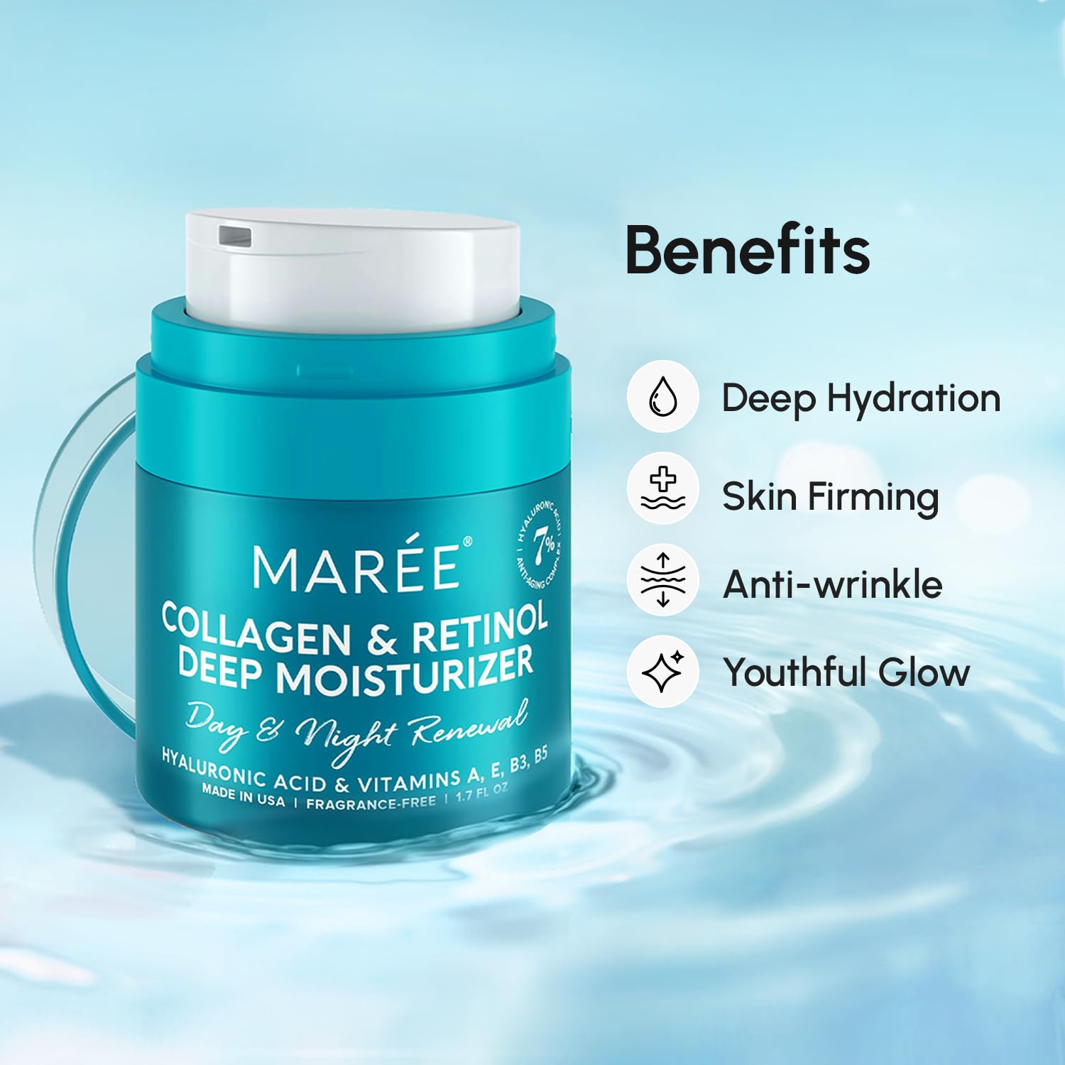 MAREE Face Moisturizer Retinol Cream for Face - Wrinkle Cream for Women - Facial Moisturizer with Collagen - Crema Hidratante Para la Cara for Skin Tightening - Image 6