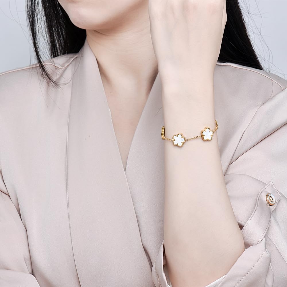 18K Gold-Plated Four Leaf Clover Bracelet for Women,Adjustable lucky Bracelet Set Jewelry Gift-Hypoallergenic Charm for Birthdays, Wellness & Daily Wear - Image 5
