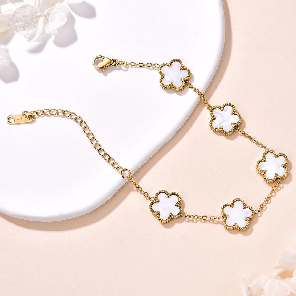 18K Gold-Plated Four Leaf Clover Bracelet for Women,Adjustable lucky Bracelet Set Jewelry Gift-Hypoallergenic Charm for Birthdays, Wellness & Daily Wear - Image 4