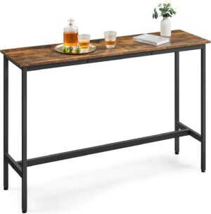 VASAGLE Bar Table, Narrow Long Kitchen Dining Table, Sturdy Metal Frame, Industrial, 15.7 x 55.1 x 35.4 Inches, Rustic Brown and Ink Black ULBT140B01