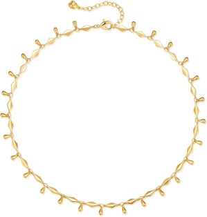 MTMY Beaded Necklaces for Women 14K Gold Plated Dainty Colorful Green/Rose Beaded Pearl Choker Necklace Delicate Boho Choker Necklace Jewelry Gift