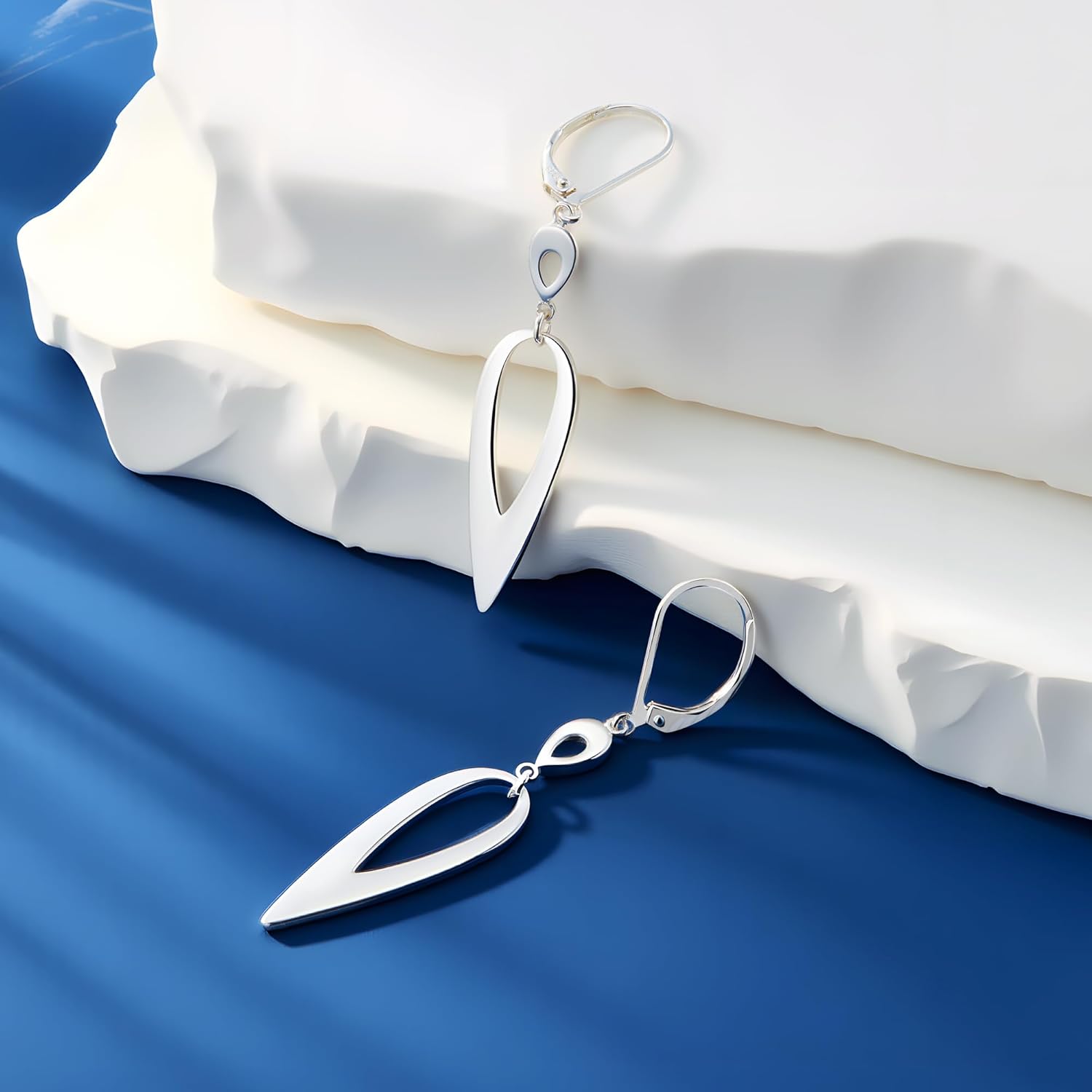 925 Sterling Silver Long Double Teardrop Dangle Earrings for Women Hypoallergenic Drop Leverback Earrings Trendy Silver Long Teardrop Dangle Earings for Jewelry Gifts with Box - Image 7