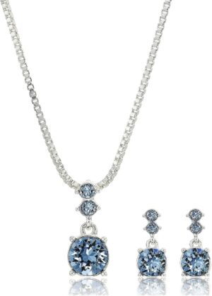 Nine West Women’s Purple Necklace Earring Set Silver Tone