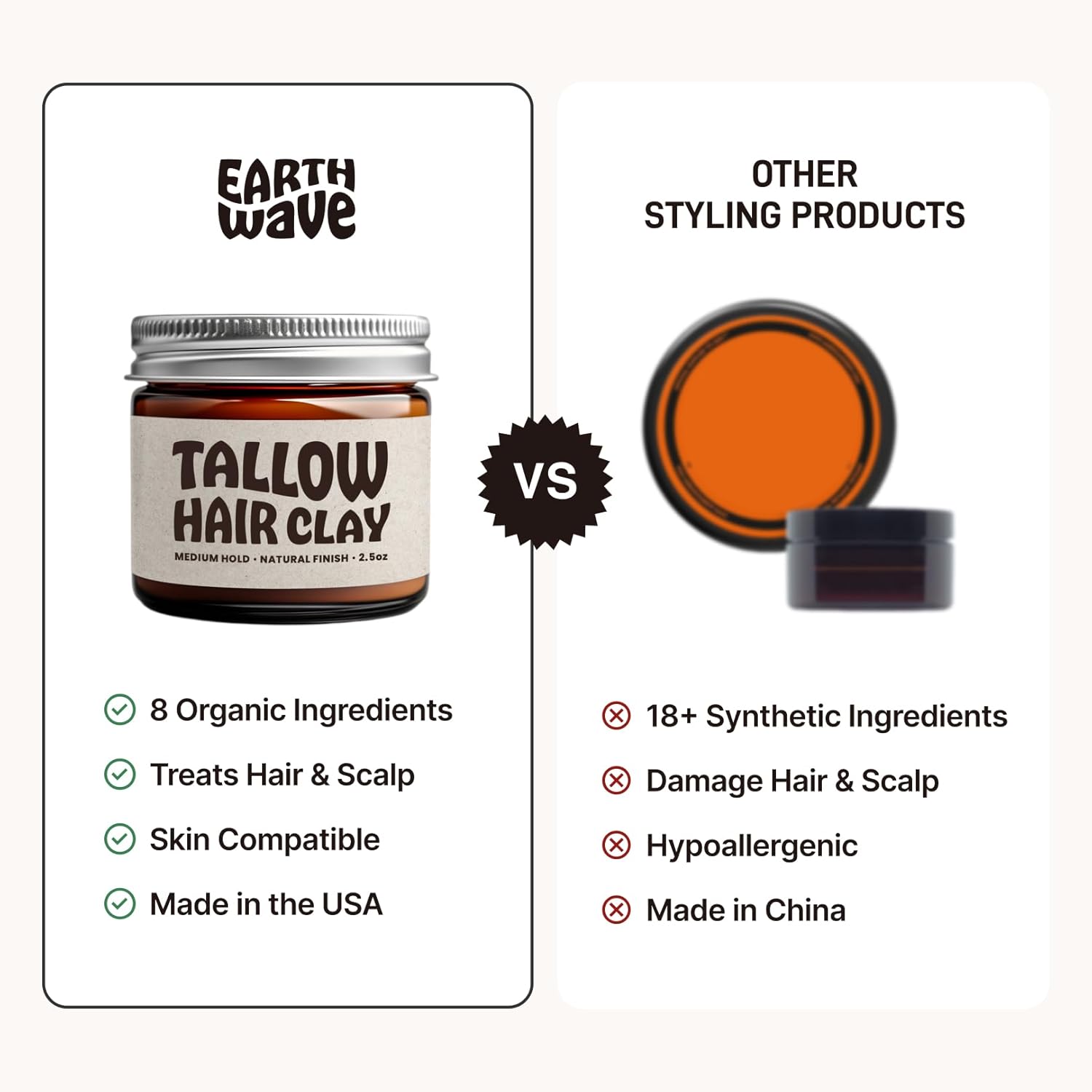 All Natural Tallow Hair Clay - Premium Hair Styling Clay - Organic Ingredients - Zero Toxins - Perfect for everyday use - Medium Hold & Natural Finish - Non-Greasy Formula – 2.5 oz - Image 5