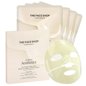 THE FACE SHOP Vita-Toning Vegan Collagen Face Mask, Korean Glass Skin Essential, Hydrogel Mask for Moisturizing & Skin Elasticity, Improves Uneven Tone, 4EA