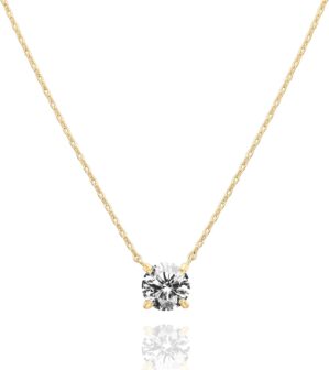 PAVOI 14K Gold Plated Crystal Solitaire 1.5 Carat (7.3mm) Cubic Zirconia Dainty Choker Necklace | Gold Necklaces for Women