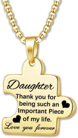 Necklace for Men Women Puzzle Piece Necklace Stainless Steel Adjustable 22”+2” Chains Jewelry Gift for Dad Mom Family