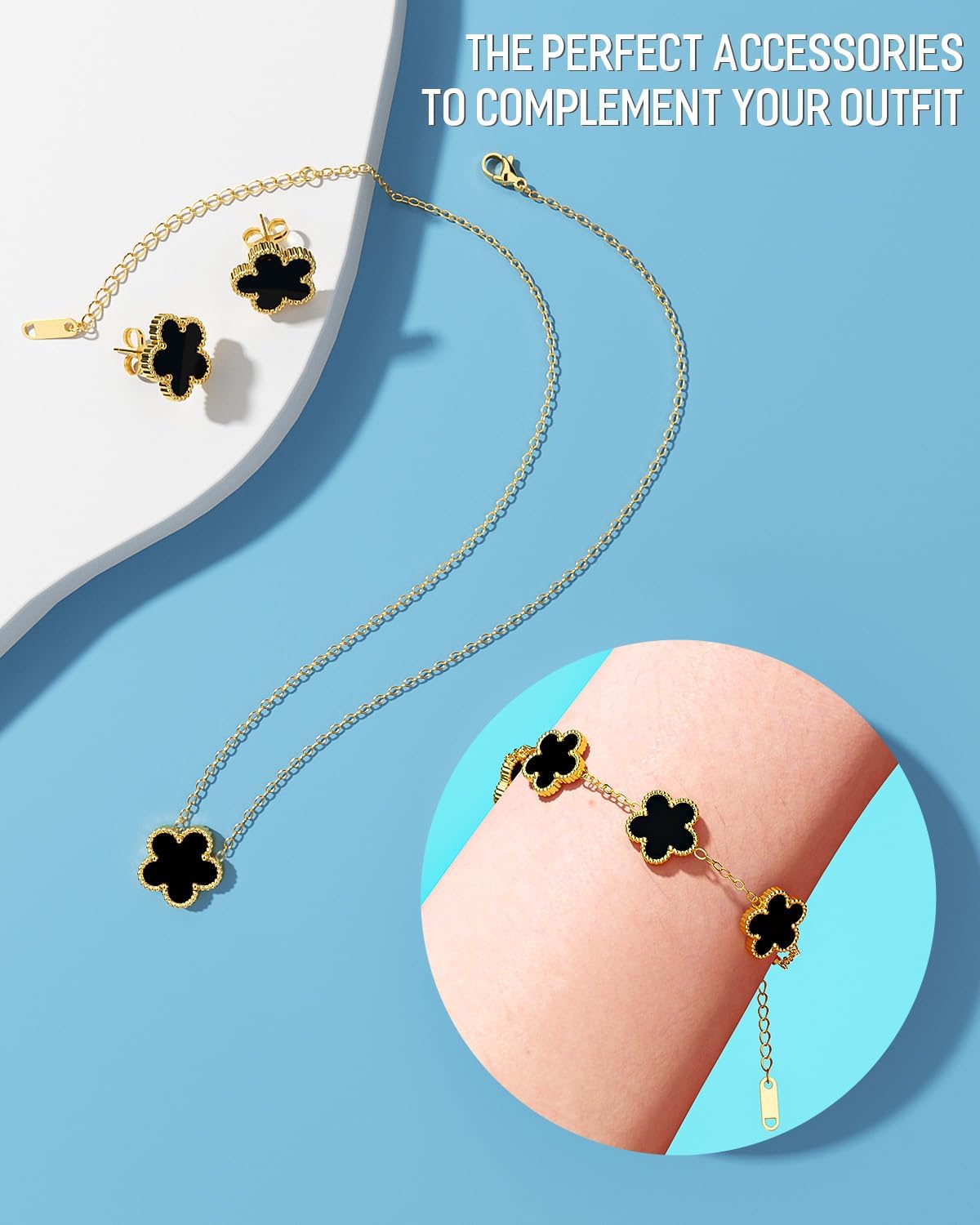 AICase Clover Jewelry Set,18K Gold Plated Lucky Clover Bracelet,Four Leaf Clover Necklace and Clover Earrings Fashion Jewelry Sets Gifts for Women/Mon - Image 5